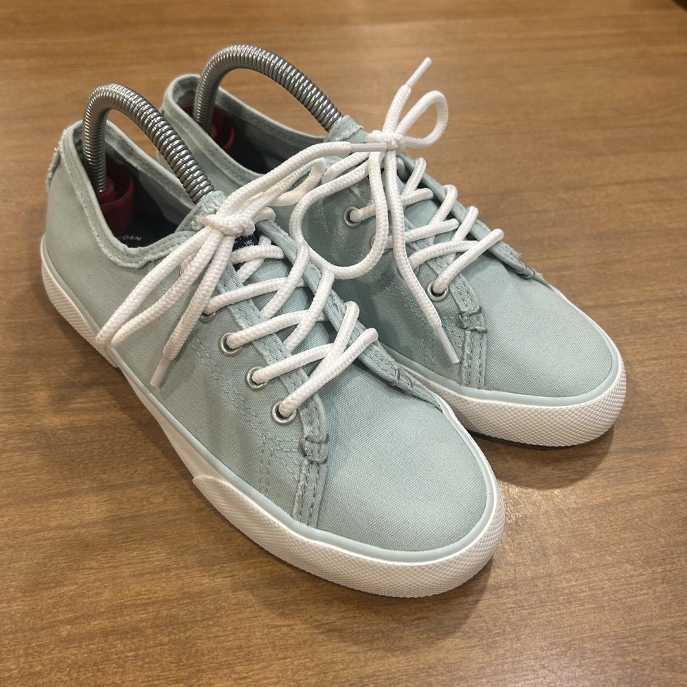 Sperry Shoes Womens Size 6.5 Light Blue Canvas Lace Up Low Top Sneakers Non Slip
